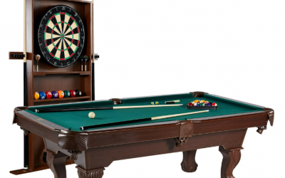 Barrington Billiards 90″ Ball and Claw Leg Pool Table with Cue Rack & Dartboard Set